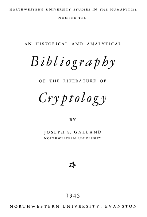 Cover of Historical and Analytical Bibliography of the Literature of Cryptology