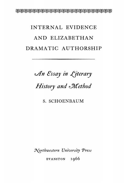 Cover of Internal Evidence and Elizabethan Dramatic Authorship