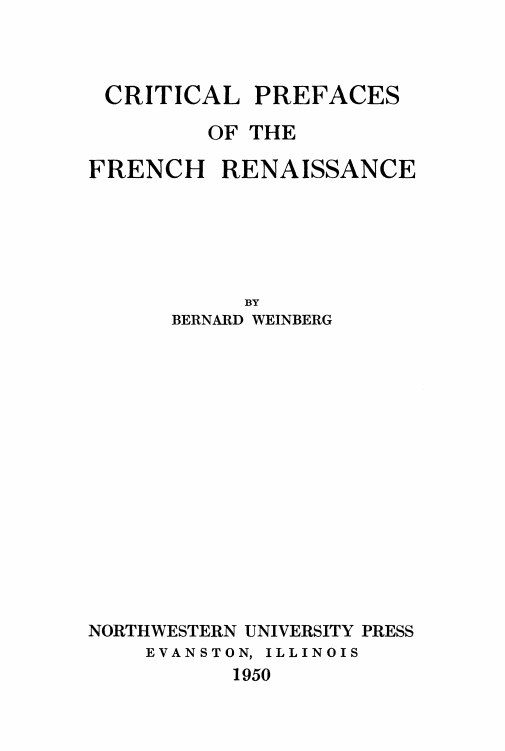 Cover of Critical Prefaces of the French Renaissance