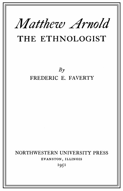 Cover of Matthew Arnold the Ethnologist