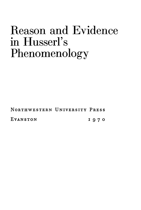 Cover of Reason and Evidence in Husserl's Phenomenology