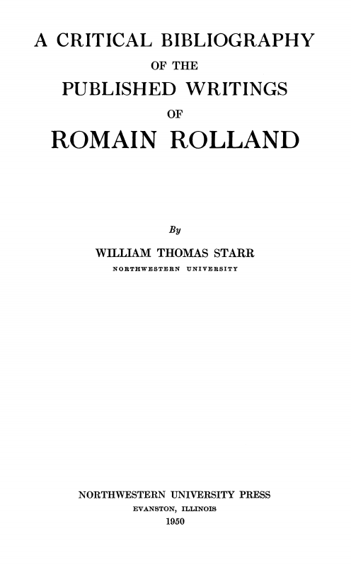 Cover of Critical Bibliography of the Published Writings of Romain Rolland
