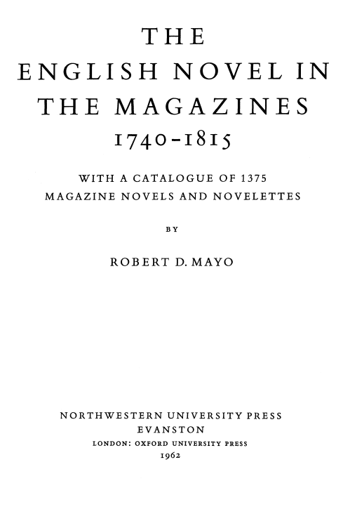 Cover of English Novel in the Magazines, 1740-1815