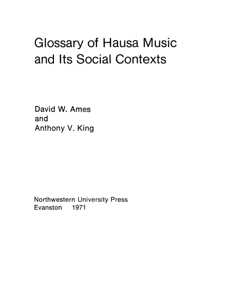 Cover of Glossary of Hausa Music and Its Social Contexts