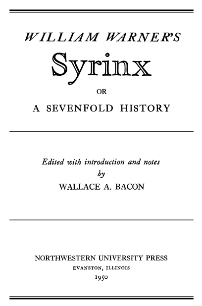Cover of William Warner's Syrinx
